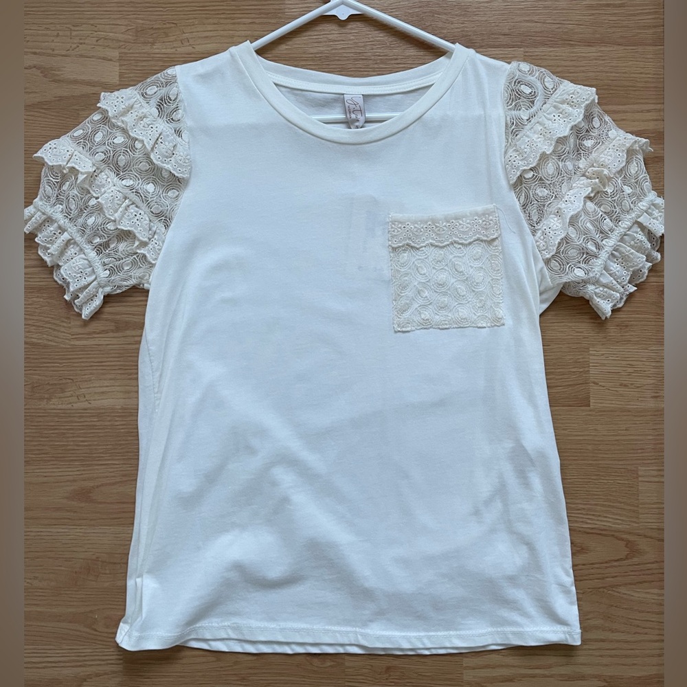 Made in Italy Crochet Lace Ruffle White Top Shirt